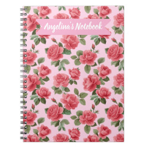Romantic Pink Roses Botanical Pattern Custom Notebook