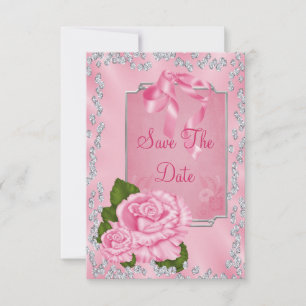 Romantic Pink Roses & Bows 100th Save The Date