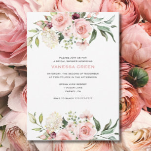 Romantic Pink Roses Bridal Shower Invitation