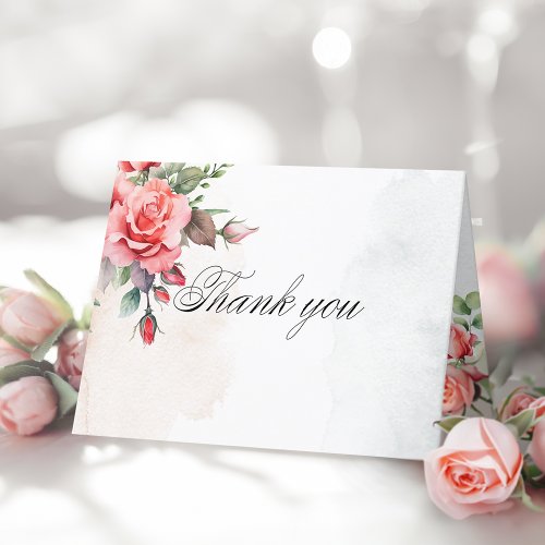 Romantic Pink Roses  Calligraphy Thank You