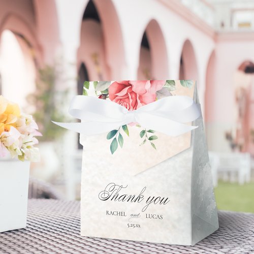 Romantic Pink Roses  Calligraphy Thank You Favor Boxes