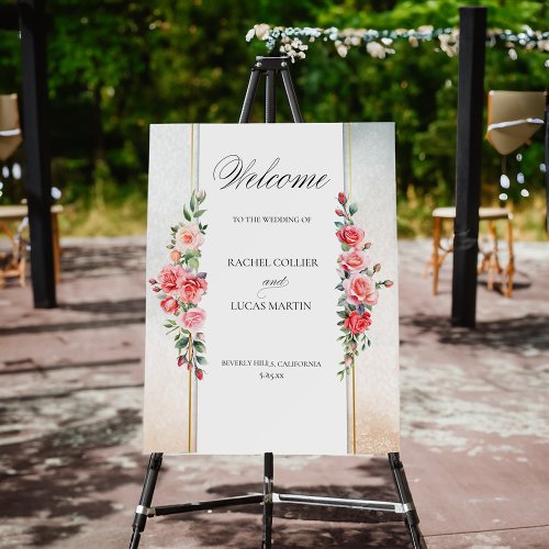 Romantic Pink Roses  Calligraphy Welcome Foam Board