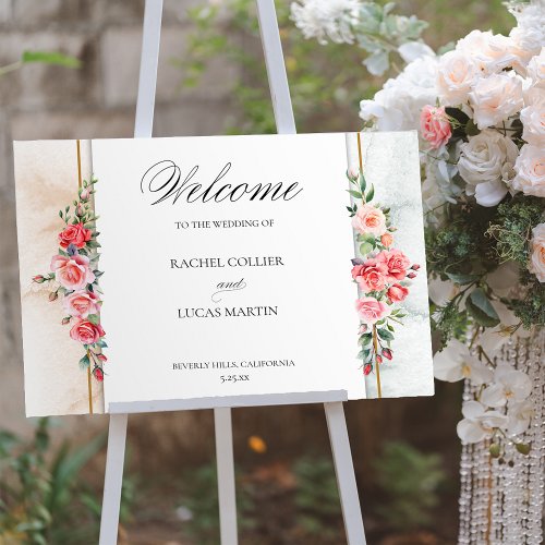 Romantic Pink Roses  Calligraphy Welcome Poster