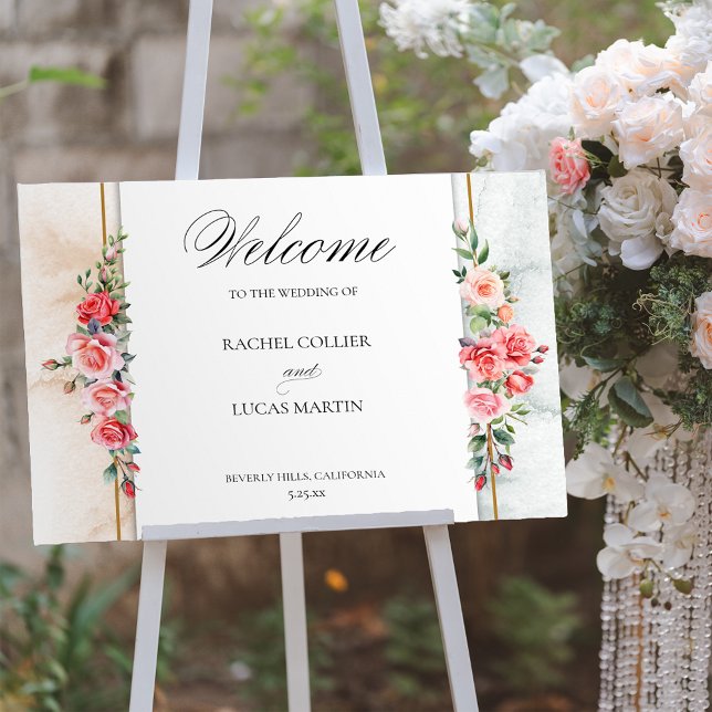 Romantic Pink Roses & Calligraphy Welcome Poster (Creator Uploaded)