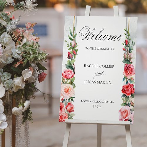 Romantic Pink Roses  Calligraphy Welcome Poster