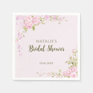 Romantic Pink Roses Chic Floral Bridal Shower Napkins