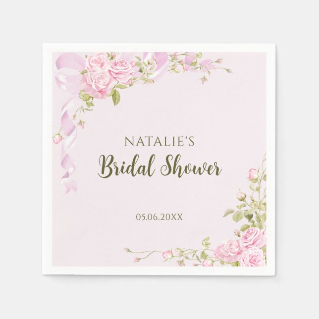 Romantic Pink Roses Chic Floral Bridal Shower  Napkins (Front)