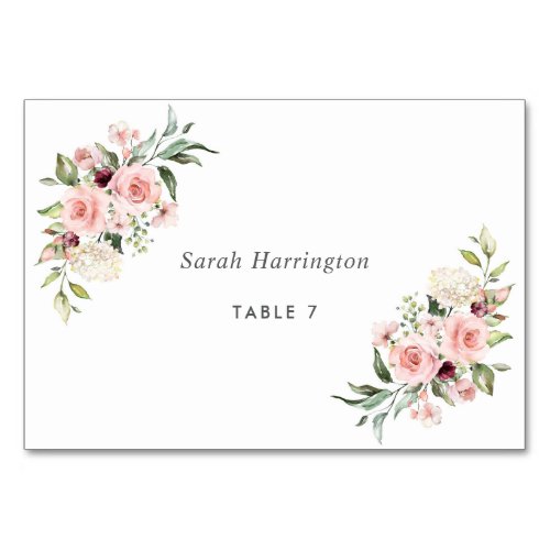 Romantic Pink Roses Dusty Rose Wedding Place Card