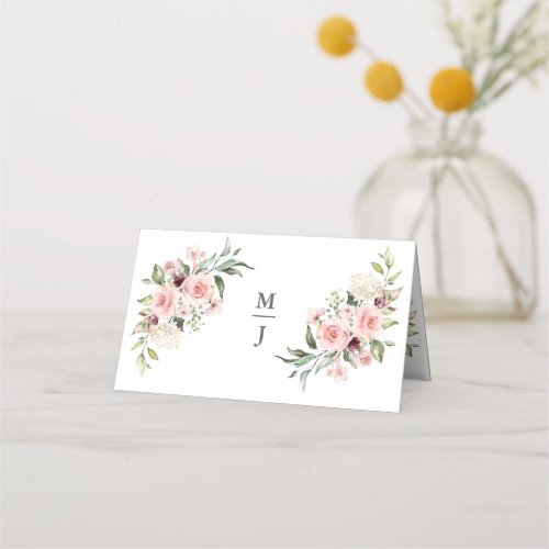 Romantic Pink Roses Dusty Rose Wedding Place Card