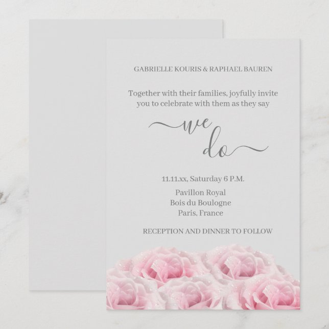 Romantic Pink Roses Elegant Floral We Do Wedding Invitation (Front/Back)