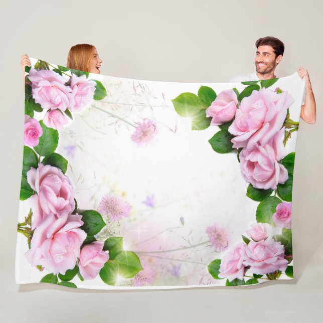 Romantic Pink Roses Fleece Blanket (In Situ)