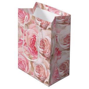Romantic Pink Roses Floral Bridal Shower Medium Gift Bag