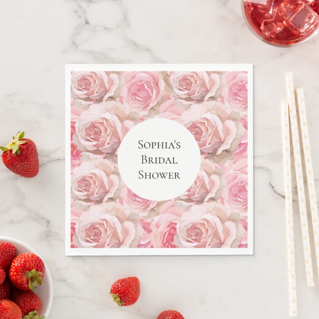 Romantic Pink Roses Floral Bridal Shower Napkins (Insitu)