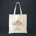 Romantic Pink Roses Floral Bridesmaid Wedding Tote<br><div class="desc">Get matching tote bags for the wedding party. Everyone will love it.
This cute tote bag has soft blush pink roses and can be personalized with the name and the job of the person.</div>