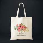 Romantic Pink Roses Floral Bridesmaid Wedding Tote<br><div class="desc">Get matching tote bags for the wedding party. Everyone will love it.
This cute tote bag has soft blush pink roses and can be personalized with the name and the job of the person.</div>