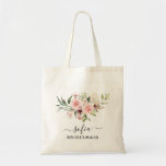 Romantic Pink Roses Floral Bridesmaid Wedding Tote Bag<br><div class="desc">Get matching tote bags for the wedding party. Everyone will love it.
This cute tote bag has soft blush pink roses and can be personalized with the name and the job of the person.</div>