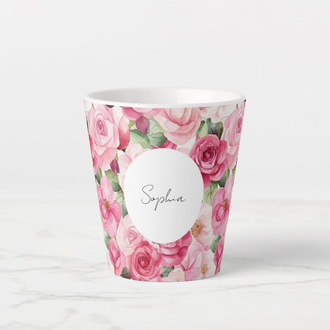 Romantic Pink Roses Floral   Latte Mug (Front)