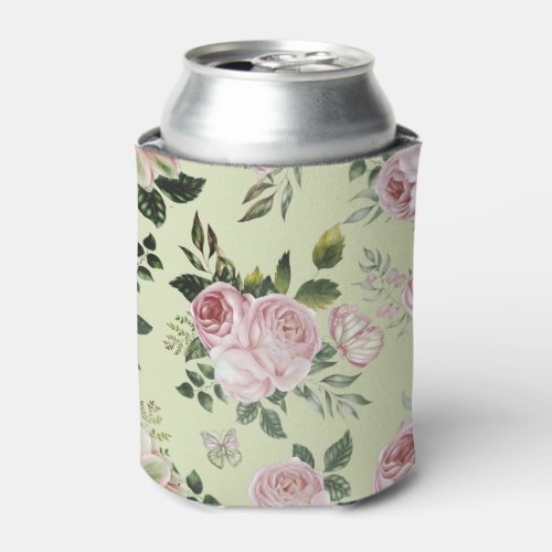 Romantic pink roses floral pattern cottage shabby  can cooler