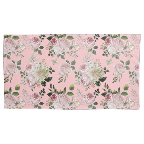 Romantic pink roses floral pattern cottage shabby pillow case