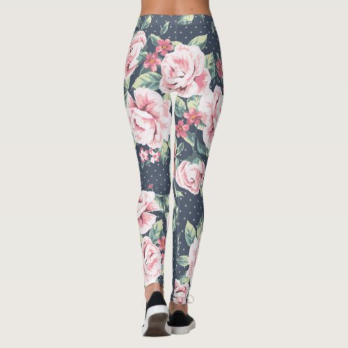 Romantic Pink Roses Floral Pattern Leggings