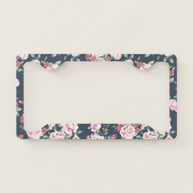 Romantic Pink Roses Floral Pattern License Plate Frame (Front)