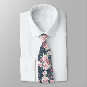 Romantic Pink Roses Floral Pattern Neck Tie