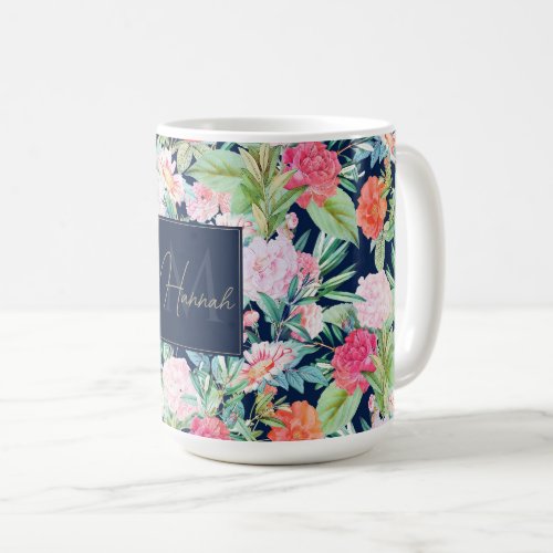 Romantic Pink roses floral Vintage Blue Design Coffee Mug
