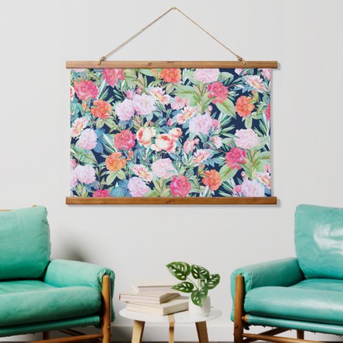 Romantic Pink roses floral Vintage Blue Design Hanging Tapestry