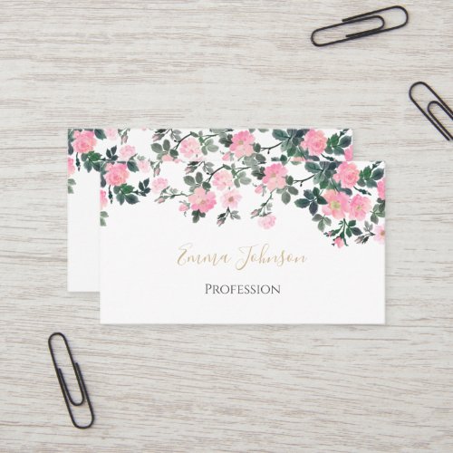Romantic Pink Roses Floral Watercolor Painting Business Card