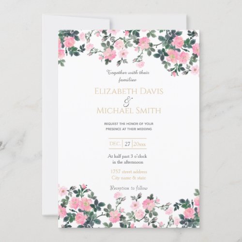 Romantic Pink Roses Floral Watercolor Painting Invitation