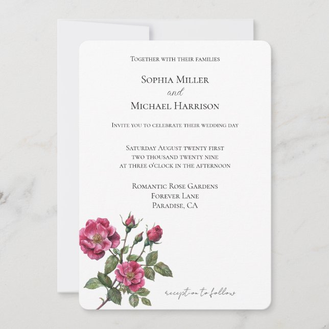 Romantic Pink Roses Floral Wedding Invitation (Front)