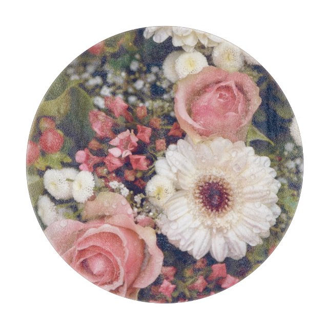 Romantic Pink Roses Flower Bouquet Cutting Board (Front)