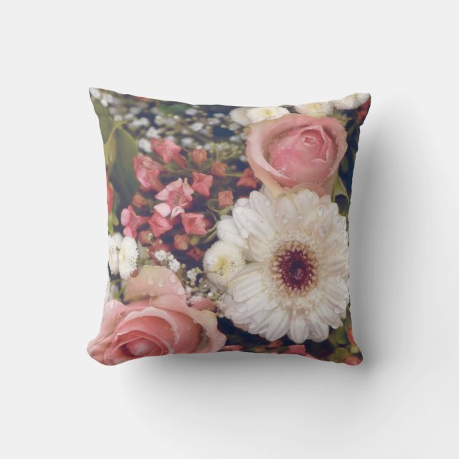 Romantic Pink Roses Flower Bouquet Throw Pillow (Front)