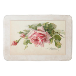 Romantic Pink Roses on Artisan Background Bathroom Mat