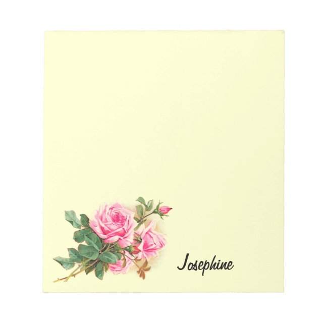 Romantic Pink Roses Personalized Notepad (Front)
