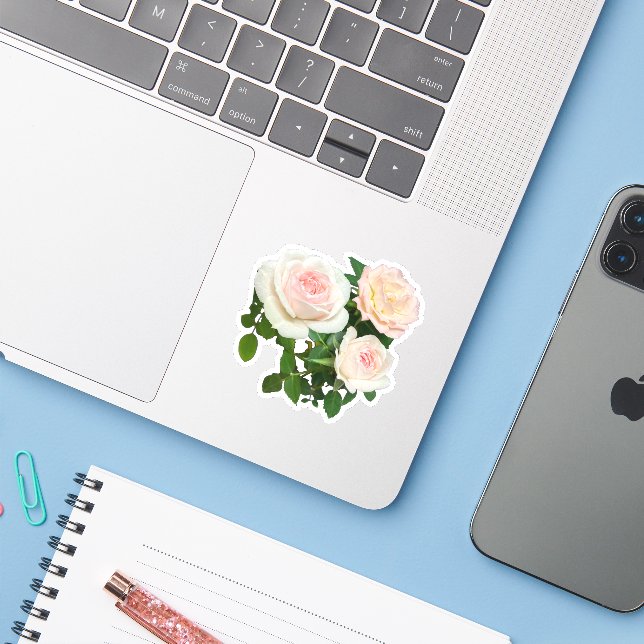 Romantic pink roses pink floral baby girl shower sticker (Laptop w/ iPhone)
