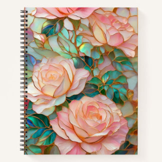 Romantic Pink Roses Stained Glass Effect Notebook