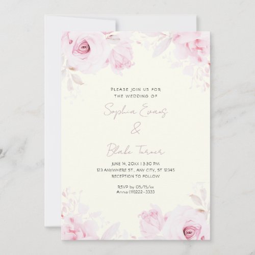 Romantic Pink Roses Summer Light Yellow Wedding Invitation