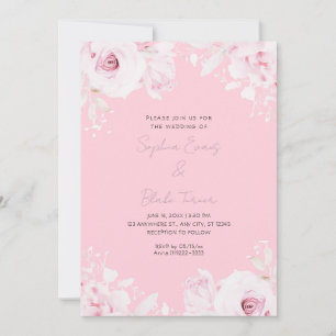 Romantic Pink Roses Summer Pastel Pink Wedding Invitation