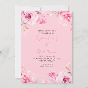 Romantic Pink Roses Summer Pastel Pink Wedding Invitation