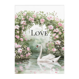 Romantic Pink Roses Swan Lake Floral Acrylic Print