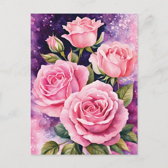 Romantic Pink Roses Valentine Holiday Postcard (Front)