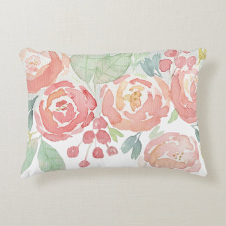 Romantic Pink Roses Watercolor Accent Pillow