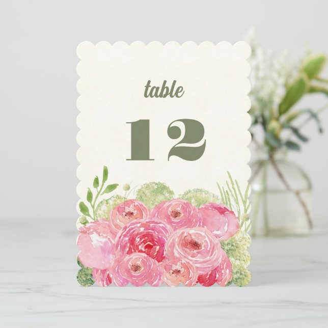 Romantic Pink Roses Watercolor Wedding  Invitation (Standing Front)