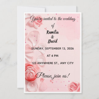 Romantic Pink Roses Watercolor Wedding Invitation