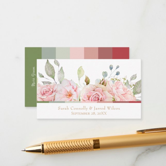 Romantic Pink Roses Wedding Color Palette Enclosure Card (Front/Back In Situ)
