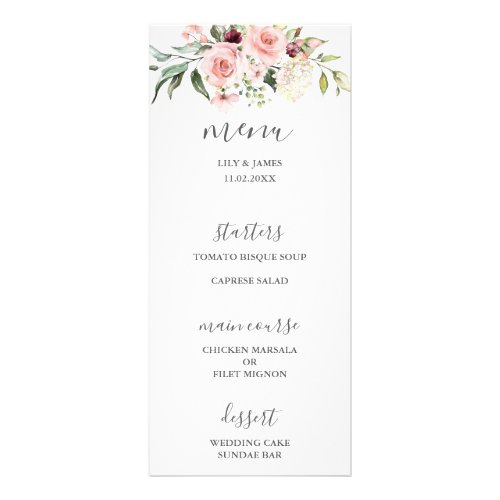 Romantic Pink Roses Wedding Menu