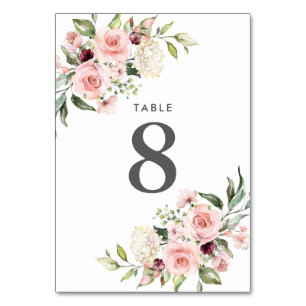 Romantic Pink Roses Wedding Table Number