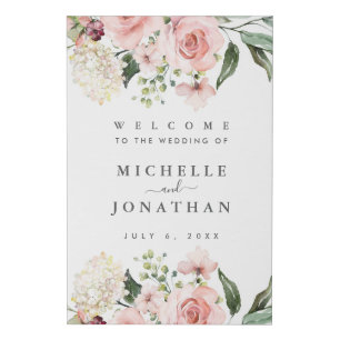 Romantic Pink Roses Wedding Welcome Sign