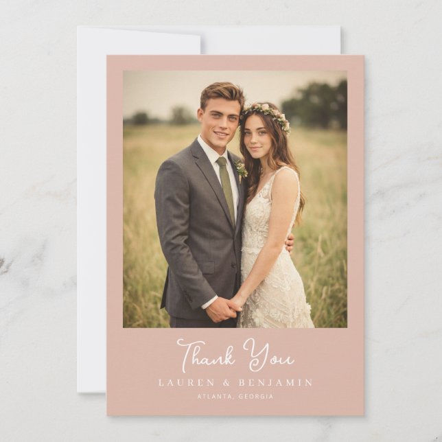 Romantic Pink Rustic Photo Thank You Card (Front)